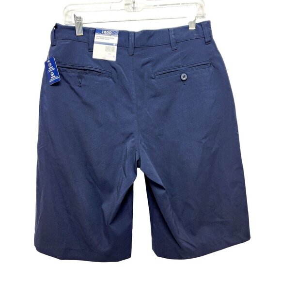 Izod Mens Navy Blue Stretch Wicking Flat Front Shorts Size 32 - Picture 2 of 9